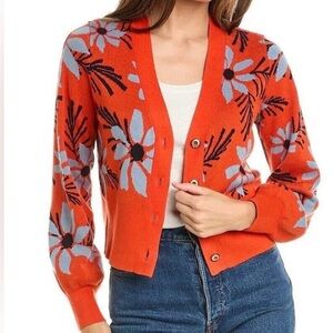 Cabi Happy Flowers Bloom Cardigan Orange Floral Style size xl